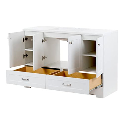 Spring Mill Cabinets Emlyn 48 Inch Bathroom Vanity with White Single Sink Top, 3 Cabinets, 2 Shelves, 2 Drawers, 48.5" W x 18.75" D x 32.89" H, White