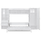 SOFTSEA Queen Size Horizontal Murphy Bed with Desk, Folding Murphy Bed Cabinet with Storage Wardrobe Drawers and Shelves, Hidden Wall Bed Frame for Guest Room, Bedroom, Office, White SOFTSEA