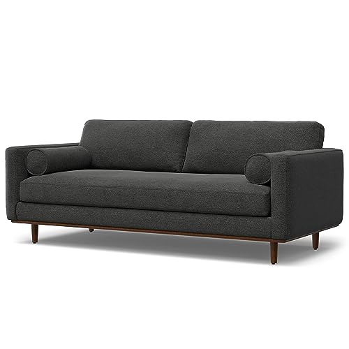 SIMPLIHOME Morrison 89-inch Wide Sofa in Charcoal Grey Woven-Blend Fabric, Handcrafted Mid-Century Modern Couch for Living Room or Family Room, Single Bench Cushion, Bolster Pillows SIMPLIHOME