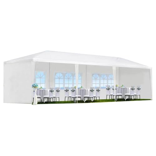 GarveeLife 10'x30' Party Tent, Outdoor Wedding Canopy Tents for Parties with 5 Removable Sidewalls, Heavy Duty Waterproof Gazebo Canopy White Tent for Party Wedding Events Beach BBQ GarveeLife