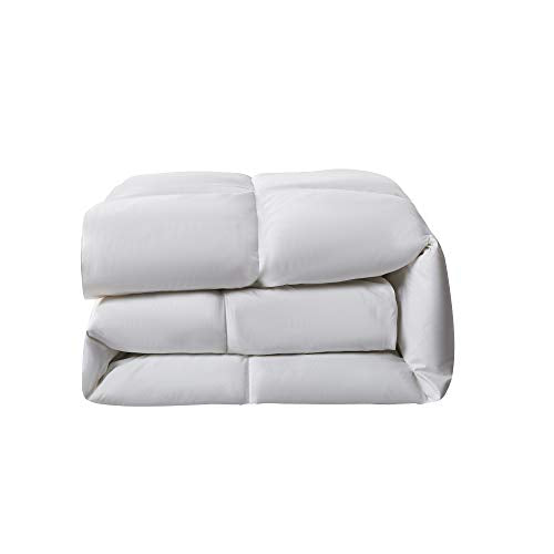 Serta Goose Feather Down Fiber Cotton Comforter Twin Size - 100% Cotton Duvet Insert - Hotel Luxury Hypoallergenic Bedding Comforter All Season Medium Warmth 68 x 90 Inch White Serta