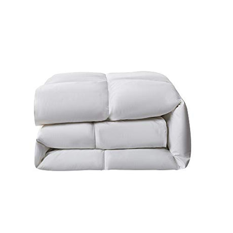 Serta Goose Feather Down Fiber Cotton Comforter Twin Size - 100% Cotton Duvet Insert - Hotel Luxury Hypoallergenic Bedding Comforter All Season Medium Warmth 68 x 90 Inch White Serta