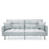 Best Choice Products Convertible Linen Fabric Tufted Split-Back Plush Futon Sofa Furniture for Living Room, Apartment, Bonus Room, Overnight Guests w/ 2 Pillows, Wood Frame, Metal Legs - Light Gray Best Choice Products