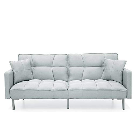 Best Choice Products Convertible Linen Fabric Tufted Split-Back Plush Futon Sofa Furniture for Living Room, Apartment, Bonus Room, Overnight Guests w/ 2 Pillows, Wood Frame, Metal Legs - Light Gray Best Choice Products