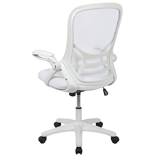 Flash Furniture Porter High-Back Swivel Office Chair with Adjustable Lumbar Support and Height, Ergonomic Mesh Desk Chair with Flip-Up Armrests, White Flash Furniture