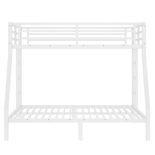 Bellemave Twin Over Full Bunk Bed with Ladders, Metal Bunk Beds Frame with Full-Length Guardrails, Heavy-Duty Bunkbed for Bedroom, Guest Room, Dorms, Noise-Reduce and No Spring Box Needed, White Bellemave