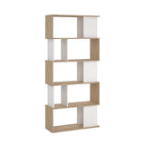 Tvilum Maze Modern Bookcase, Display Shelf and Decorative Room Divider with 7 Fixed Storage Shelves in Oak and White Tvilum