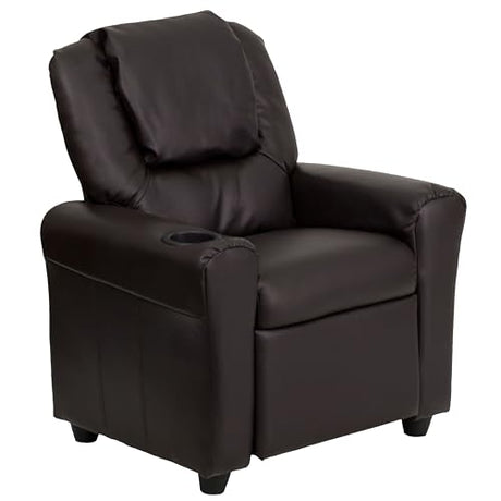 Flash Furniture Vana LeatherSoft Kids Recliner with Cup Holder, Headrest, and Safety Recline, Contemporary Reclining Chair for Kids, Supports up to 90 lbs., Brown Flash Furniture