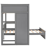 Harper & Bright Designs Twin Over Twin Bunk Bed with Desk, Drawers and Wardrobe, Wooden Loft with Stand-Alone Bed and Shelves for Kids Teens, Grey Harper & Bright Designs