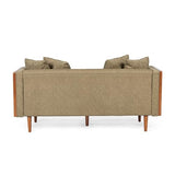 Christopher Knight Home Mid Century Modern Fabric Tufted Loveseat with Accent Pillows, 2-Seater Sofa with Removable Cushions, Comfy Sofa for Reading Book, Rubberwood Leg, Dark Beige and Dark Walnut Christopher Knight Home
