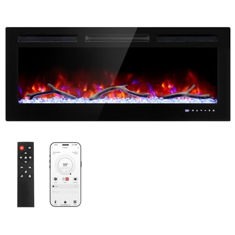 Cheerway 42’’ Smart WiFi Electric Fireplace Heater, Wall Mounted & Recessed Electric Fireplace Insert w/Timer, Child Lock, Crackling Sound, App & Remote Control, Adjustable Flame,1500W Cheerway