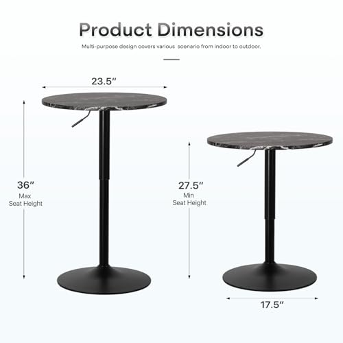 Athena Collection Round Bar Table, Adjustable Height Pub & Bistro Table with 360 Swivel Base, High Top with MDF Desktop - Black Rock Athena Collection