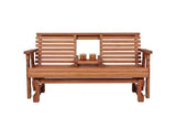 Amish Casual Heavy Duty Rollback Console Porch Glider in Cedar Stain - Patio Glider with Fold Down Cupholders Amish Made in The USA Amish Casual