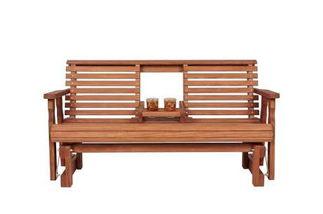 Amish Casual Heavy Duty Rollback Console Porch Glider in Cedar Stain - Patio Glider with Fold Down Cupholders Amish Made in The USA Amish Casual