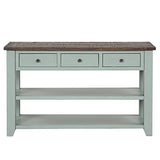 Knocbel Wood Console Table with 3 Drawers and 2 Shelves, Vintage Sofa Tables with Solid Pine Frame and 4 Legs for Entryway Hallway Living Room, 48.82" W x 15.75" D x 30" H, Retro Blue&Brown Top Knocbel