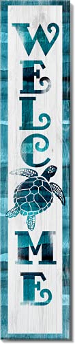 Spoontiques Sea Turtle Welcome Porch Sign - Decorative Home Décor Wooden Signs - Rustic Outdoor Decoration - Durable and Weatherproof - Entryway Decoration - 8” x 40” Spoontiques