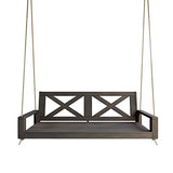 Malvern Twin Wood Porch Swing Bed in Dark Walnut Stain, Amish Handcrafted Daybed Style Swing Amish Casual