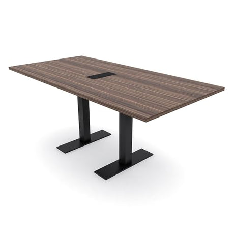 6 Person Rectangle Conference Table With Power And Data | Matte Black Metal T Base | Harmony Series Meeting Tables for Offices, Training Rooms, and Homes | Natural Eucalyptus - 6' SKUTCHI DESIGNS INC.