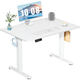 DUMOS 40 Inch Electric Standing Desk Height Adjustable, Sit to Stand Up Computer Workstations Work PC Table Home Office Study Writing Gaming Desks with Memory Presets for Walking Pad, Bedroom, White DUMOS