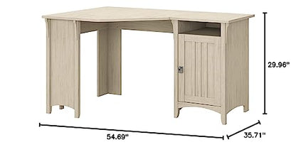 Bush Furniture Salinas 55 Inch W Corner Desk with Storage Cabinet, Antique White (SAD155AW-03) - WoodArtSupply