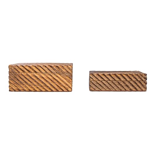 Creative Co-Op Hand-Carved Mango Wood Nesting Boxes with Burnt Finish, Grey, Set of 2 Creative Co-Op