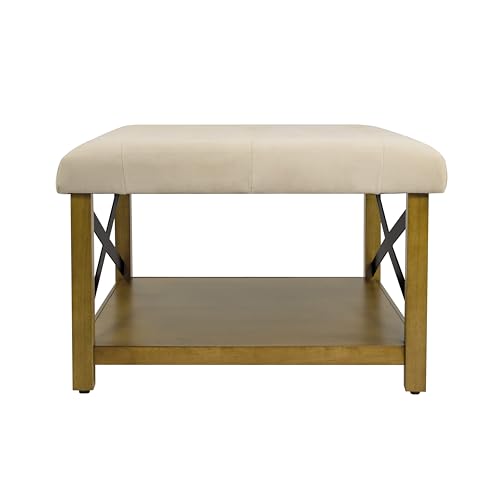 HomePop Tufted Ottoman with Wooden Storage - Cream HomePop