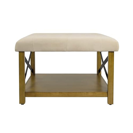 HomePop Tufted Ottoman with Wooden Storage - Cream HomePop