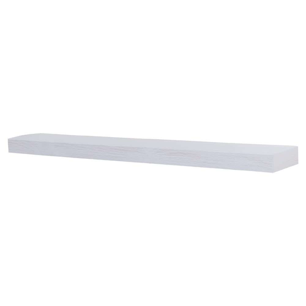 Modern Ember Vara Wood Mantel Shelf - 72 Inch White Paint | 3 Inch Height - Variations in Grain and Natural Distresssing | Wooden Floating Wall Mounted Shelf - for Fireplaces & Décor