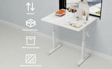 Penau Height Adjustable Study Desk, Manual Crank Standing Desk for Home Office and Kids, Minimalist White Engineered Wood Top with White Iron Frame, Compact Rectangular 32.68 x 23.62 x 35.43 Inchs Penau