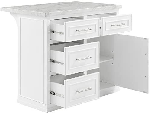 Crosley Furniture Cutler Kitchen Island with Faux Marble Top, White