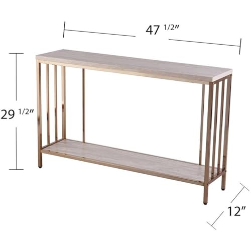 SEI Furniture Brexlyn Faux Stone Top Console Table in Champagne and White Southern Enterprises