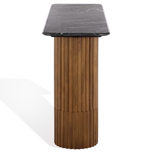 SAFAVIEH Couture Collection - Treyshawn Walnut Solid Wood & Black Marble Top Console Table, Rectangular Fluted Base Accent (SFV6411B) SAFAVIEH