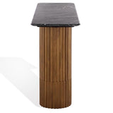 SAFAVIEH Couture Collection - Treyshawn Walnut Solid Wood & Black Marble Top Console Table, Rectangular Fluted Base Accent (SFV6411B) SAFAVIEH