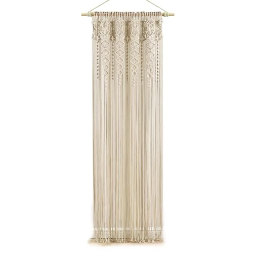 Lush Decor Boho Macrame Textured Cotton Window Curtain Panel Single 40" W x 95" L Neutral - Macrame Curtains for Windows, Room Divider, Boho Wall Decor Lush Decor
