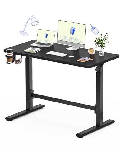 FLEXISPOT H7 Plus Gas Spring Adjustable Standing Desk, Mobile Rolling Sit-Stand Table with Wheels, Cordless Stand Up Desk for Small Spaces & Home Office, 48" One-Piece Desktop Black,Height 27.6"–45" FLEXISPOT