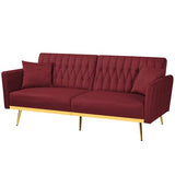ACMEASE 70” Velvet Futon Sofa Bed with 2 Pillows and Adjustable Armrests, Convertible Sleeper Bed W/Adjustable Backrests, Modern Loveseat for Living Room, Bedroom, Red ACMEASE