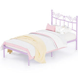 Merronix Twin Bed Frames with Headboard, Elegant Metal Bed Frame for Kids Girls, Modern Twin Size Platform Bed - No Box Spring Needed, 11.2 Inches Height Underbed Storage - Purple Merronix
