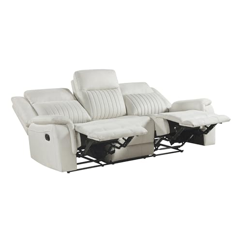 Lexicon Manual Double Reclining Sofa, Polished Microfiber Upholstered 3 Seater Manual Sofa Recliner for Living Room, Wall Hugger, Easy Assembly, Beige Lexicon