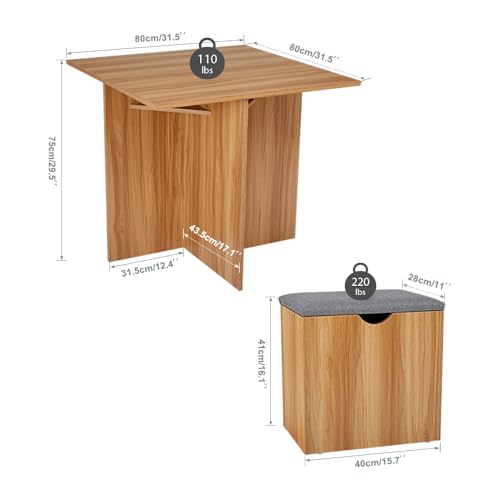 Mondeer 5-Piece Dining Table Set, Small Kitchen Table Set with 4 Stools Compact Space-Saving for Dining Room Kitchen Modern (Red Oak and Grey) Mondeer