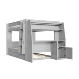 Merax Full Over Full Size Multifunctional Bunk Bed with Trundle, Desk, Bookshelves, Modern Loft Bed Frame with Ladder, Storage Shelves, and Guardrail for Teens, Gray Merax