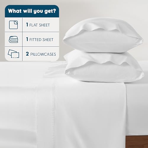 SONORO KATE 100% Egyptian Cotton Sheets - 800 Thread Count, 5-Star Hotel Sateen Weave Bed Sheets, Cooling, Soft & Breathable Bed Sheets Set, Fits 16" Deep Pocket - 4 PC (White,Queen) SONORO KATE