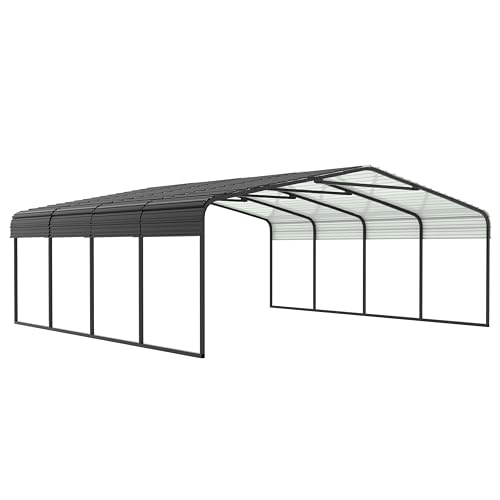 MUPATER Outdoor Carport, 20' x 20' Heavy Duty Canopy for Garage, Car Garage Shelter with Galvanized Metal Roof and Frame for Car, Grey - WoodArtSupply