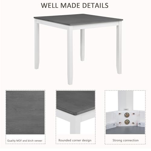 Augabam 5-Piece Dining Table Set for 4, Kitchen Dining Table with 4 Soft Cushioned Solid Wood Chairs, Ideal for Home or Restaurant Use.(Gray & White_Small) Augabam