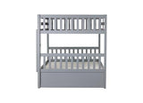 PVWIIK Full Over Full Bunk Bed with Twin Trundle, 3-in-1 Solid Rubberwood Loft Bed Converts to 2 Full Beds, Includes Ladder & Guardrails, Grey PVWIIK