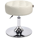 Furniliving Mid-Century Tufted Adjustable Swivel Makeup Ottoman Stool; Modern Big Size Round Vanity Stool Chair for Bedroom Living Room (White) Furniliving