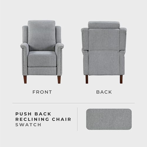 Lexicon Push Back Recliner Chair with Footrest, Reclining Sofa Armchair, Modern Chenille Fabric Recliner with Nailhead Trim for Living Room/Office/Apartment, Gray