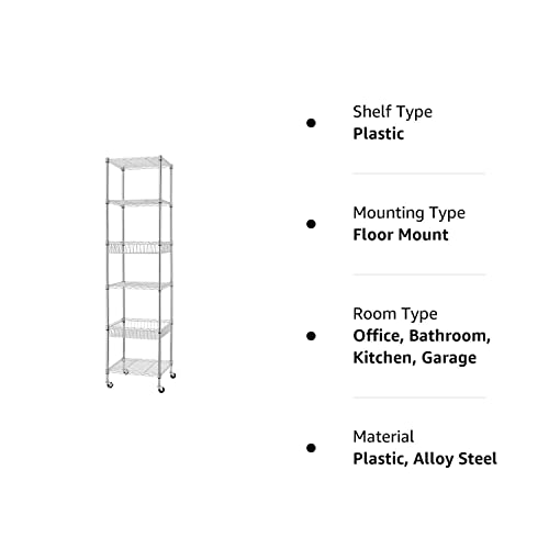 Finnhomy Heavy Duty 6 Tier Wire Shelving Unit with Wheels 18x18x72-inches 6 Shelves Storage Rack Thicken Steel Tube, Adjustable Shelving Rack for - WoodArtSupply