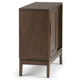 SIMPLIHOME Harper SOLID WOOD 30 inch Wide Mid Century Modern Low Storage Cabinet in Walnut Brown, with Large Space Behind 2 Sliding Notched Handle SIMPLIHOME