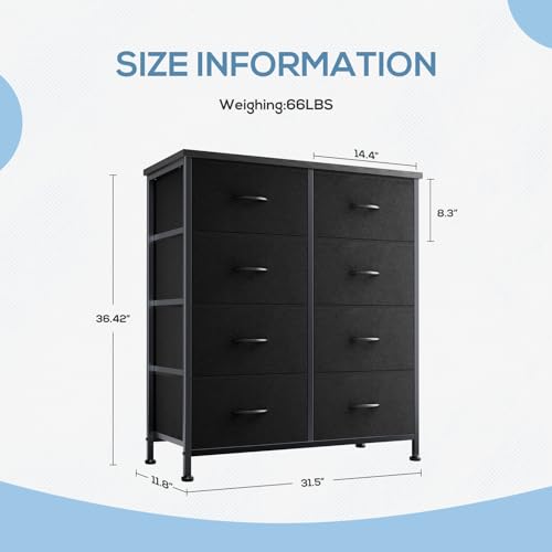 Atilioo Dresser for Bedroom with 8 Drawers, Anti-Tip Tall Fabric Chests Storage Organizer Tower Furniture with Wooden Top Metal Frame for Clothes, Closet, Living Room, Hallway, Entryway Atilioo