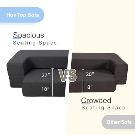 HonTop 10 Inch Modern Folding Sofa Bed Couch Memory Foam Couch Full Futon Sofa Sleeper Chair for Living Room Guest Mattress, Dark Grey HonTop